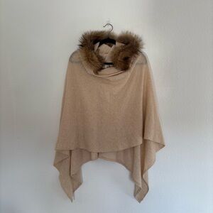 Minnie Rose Cashmere Hooded Fur Poncho Sweater